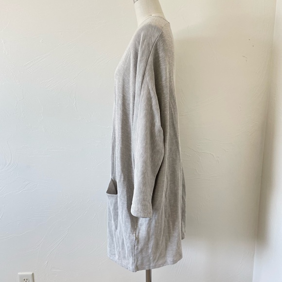 DONNI. Cardigan -Grey Ribbed Jersey Knit, Open Front - Picture 3 of 7
